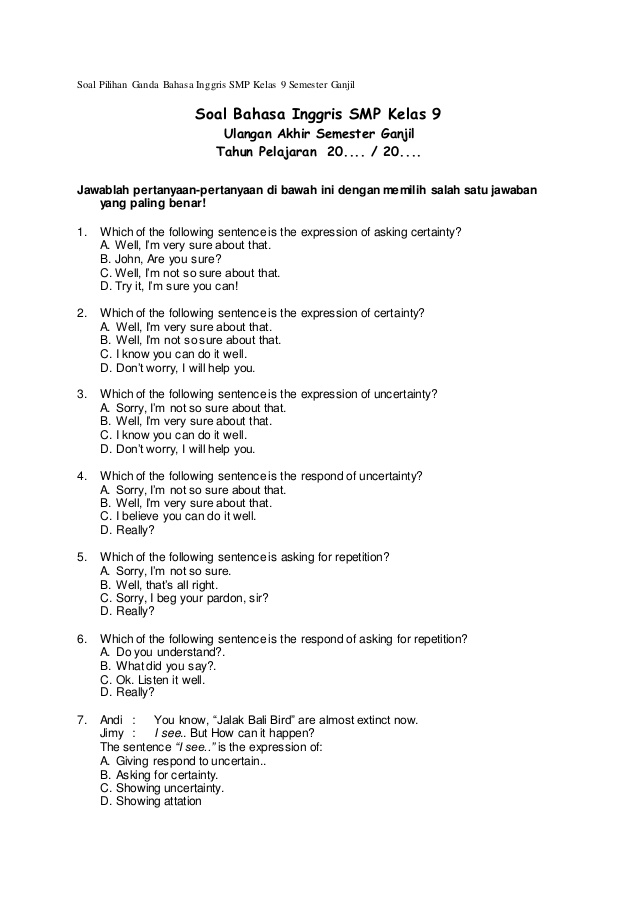 Contoh Soal Bahasa Inggris Kelas 9 Tentang Short Message